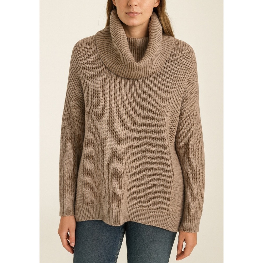 BCBGMAXAZRIA Women's Cozy Knit Cowl Neck Sweater M L Brown Wool Blend